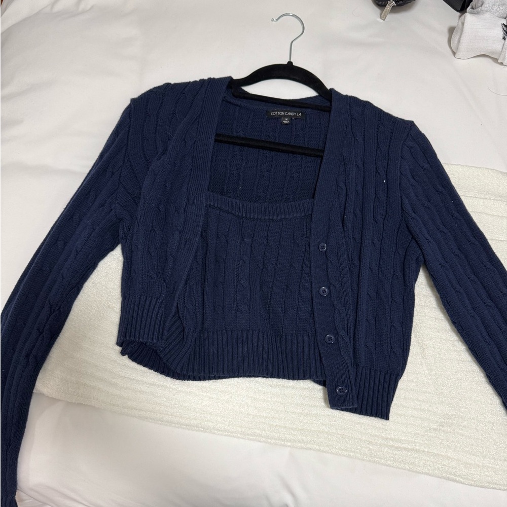2 piece (tank and cardigan) navy knit set #y2k
